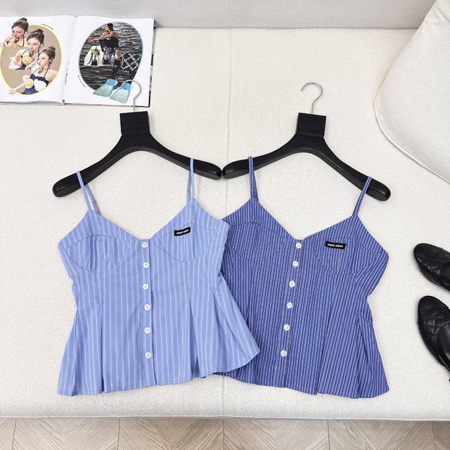 Super Beautiful Holiday Style Miu 25Ss The Latest Spring And Summer Blue Striped