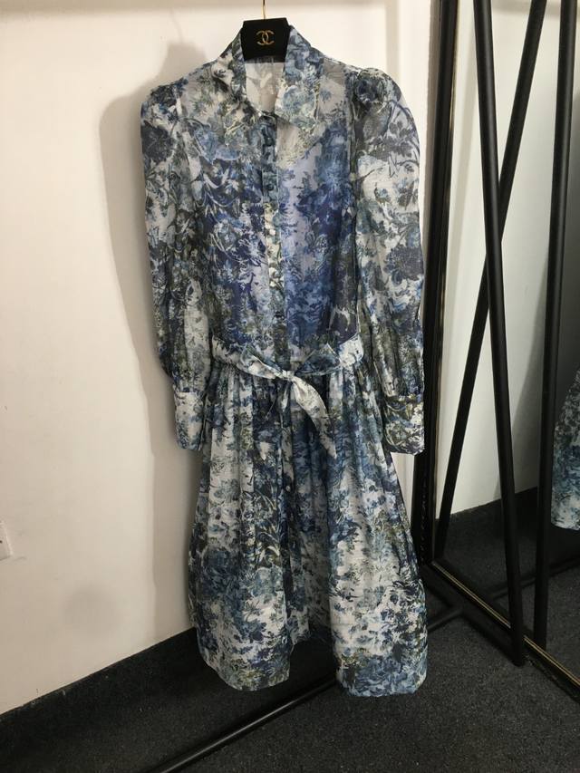 Style No. 20253154 Zimmermann New Temperament Blue And Green Flower Print Tie Wa