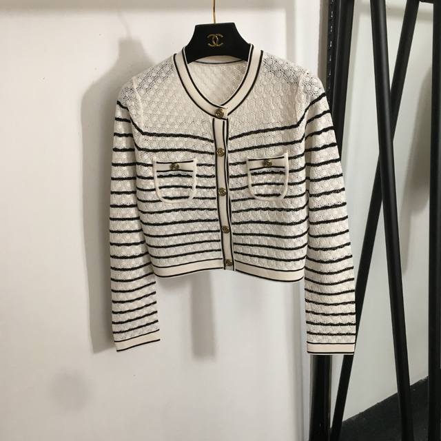 Style No. 20253146 Sandr* New French Elegant Button Hollow Long Sleeve Striped K