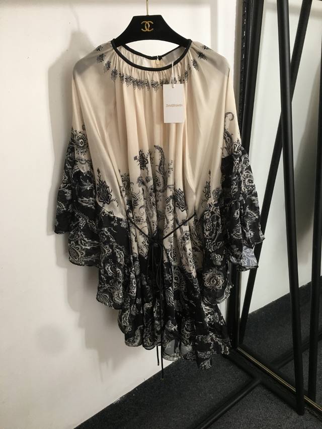 Style No. 20253141 Zimmermann New Retro Pattern Print Lace-Up Waist Irregular Ru