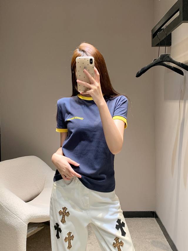 chrome Heart 25Ss Spring And Summer New Navy Blue And Yellow Horseshoe Logo P