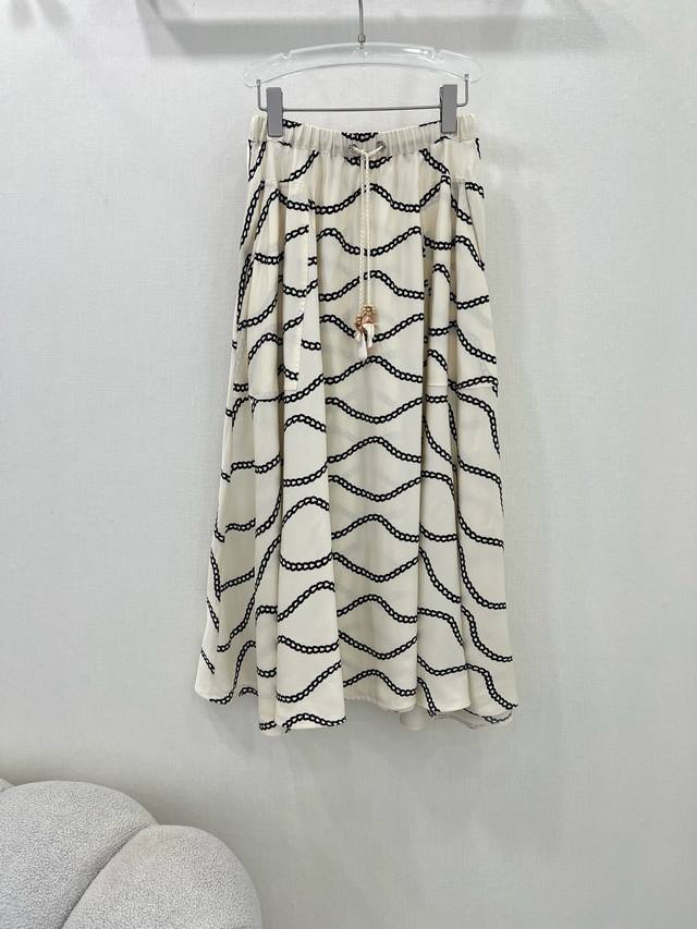 herme* 25 New Chain Print Long Swing Skirt, A Must-Have For Vacation, Waistba