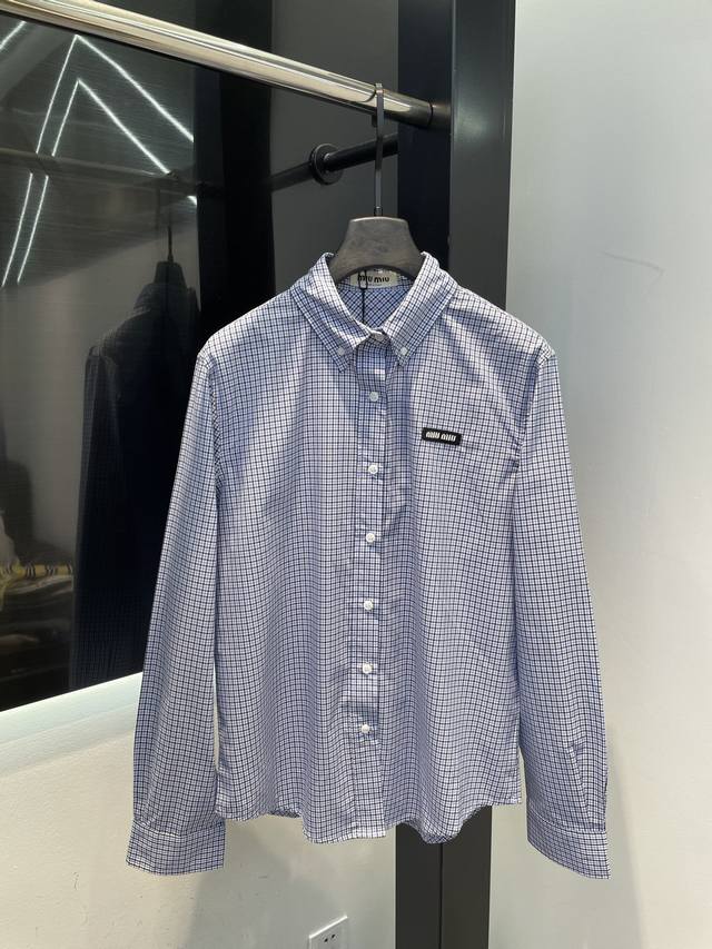 miumiu Square Checkered Shirt Original Development Gray Sml Spot Sale