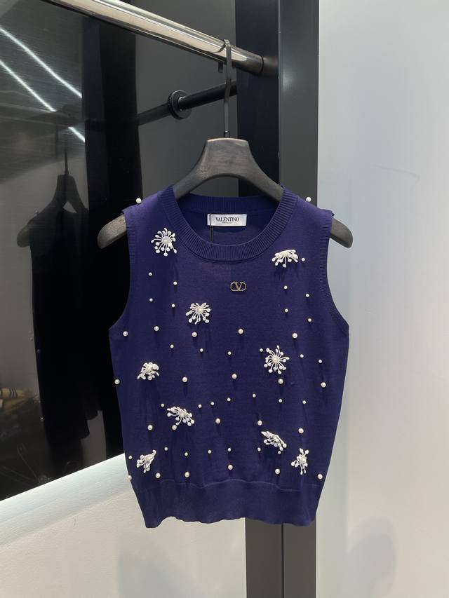 valentin* 25Ss Early Spring New Elegant Collar Beaded Design Knitted Top | Ex