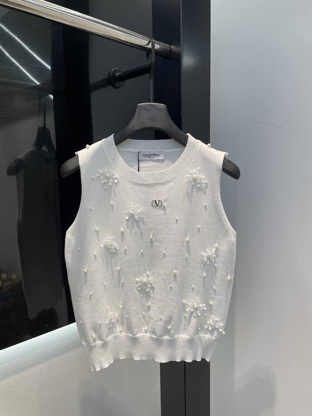 valentin* 25Ss Early Spring New Elegant Collar Bead Design Knitted Vest | Exc