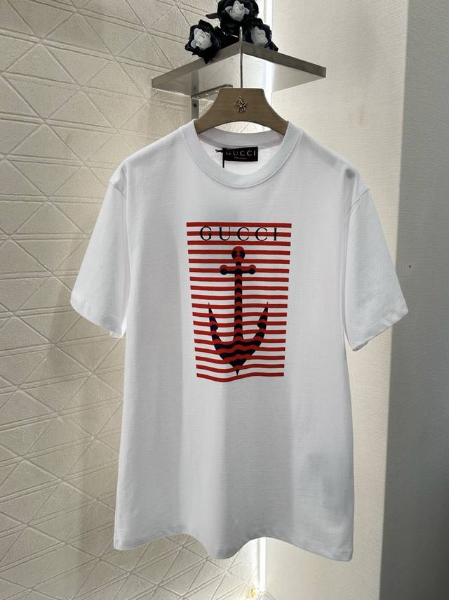 gucc*2025 New Arrivals Round Neck Anchor Letters Customized Yb Original Cotto