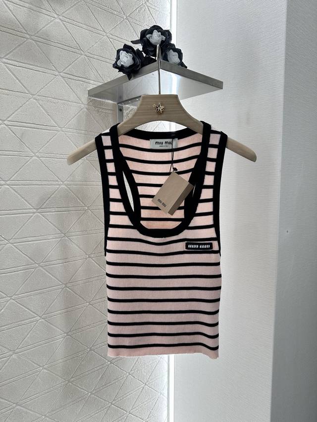 miumi*2025 New Arrivals Striped Knitted Vest Customized Yb Tencel Yarn Weavin