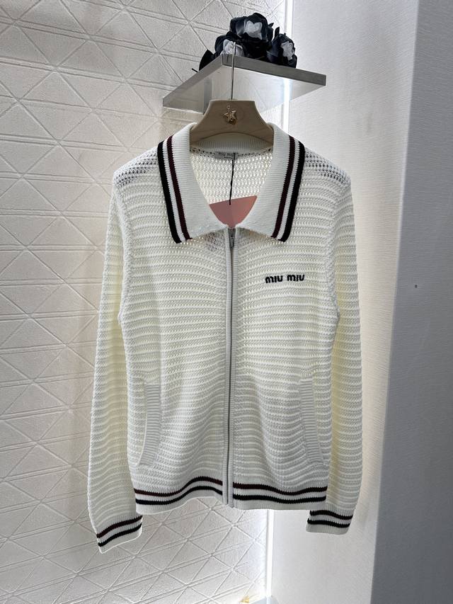 miumi*2025 New Arrivals Lapel Striped Knitted Cardigan Customized Yb Merceriz