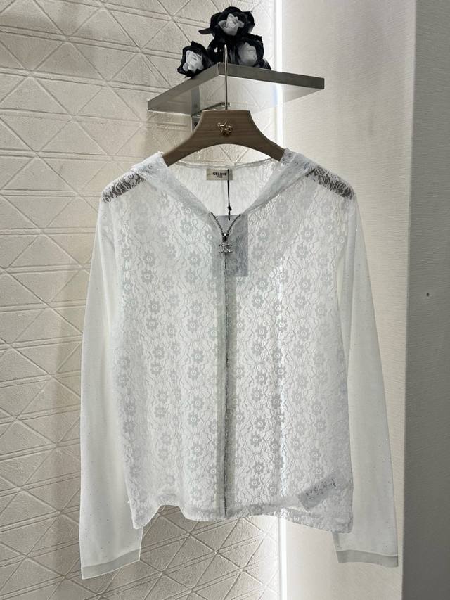 celin*2025 New Arrivals Lace Embroidery Hollow Hooded Cardigan Customized Yb