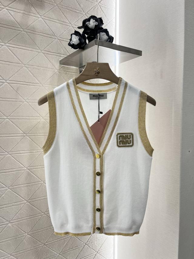 miumi*2025 New Arrivals Contrast Color Hemming Knitted Vest Customized Yb Sil