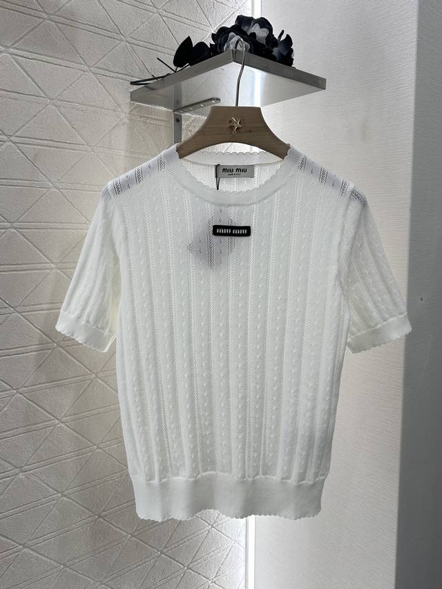 miumi*2025 New Arrivals Letter Knitted Short Sleeves Customized Yb Tencel Yar