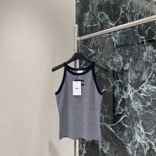 ce 25 New Summer Striped Camisole With Embroidery On The Chest, Highlighting