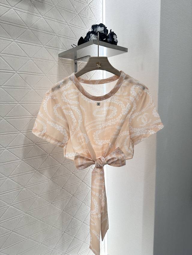 chane*2025 New Arrivals Printed Lace-Up Short-Sleeved Top Customized Yb Impor