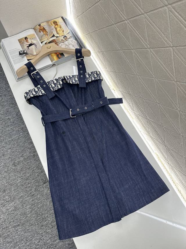 dio*2025 New Arrivals Denim Belt Suspender Vest Dress Customized Yb Twill Cot