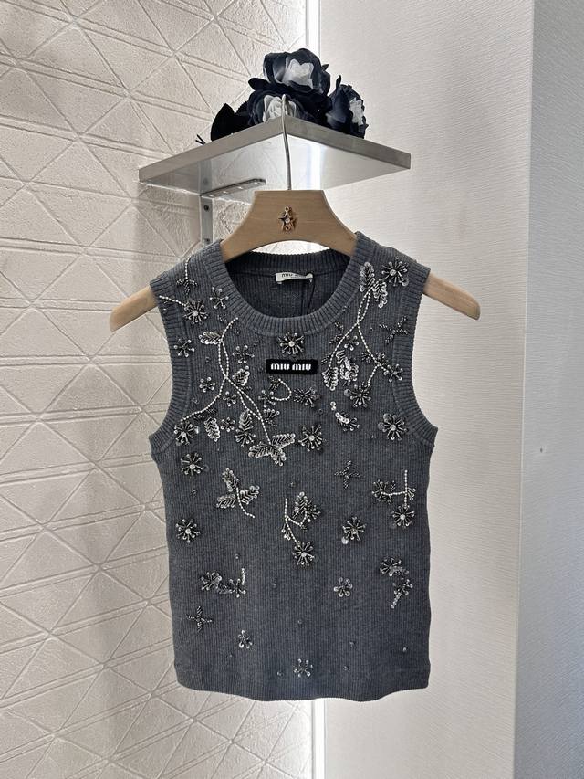 miumi*2025 New Arrivals Heavy-Duty Beaded Rhinestone Knitted Vest Customized