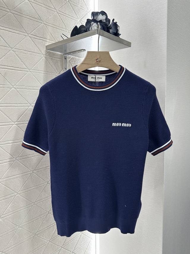 miumi*2025 New Arrivals Contrast Color Ribbed Knitted Short Sleeves Customize