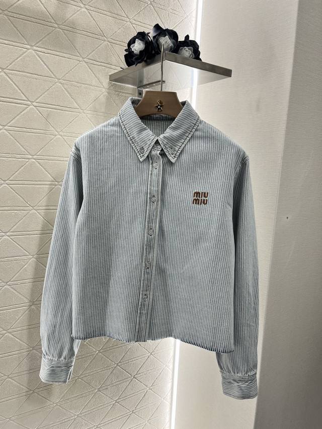 miumi*2025 New Arrivals Denim Striped Shirt And Shorts Set Customized Yb Twil