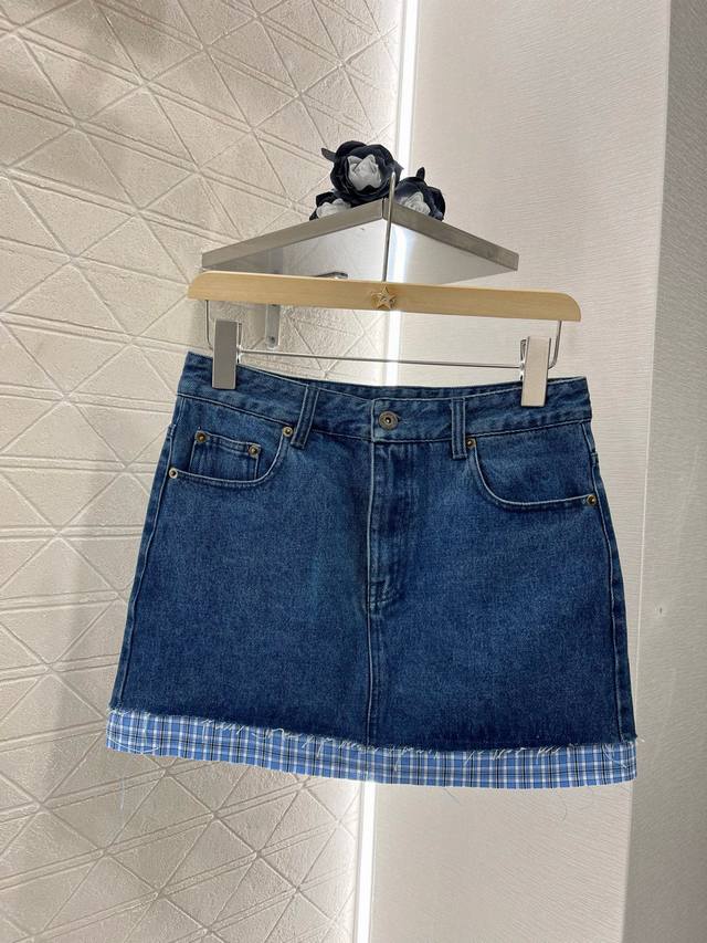 miumi*2025 New Arrivals Plaid Patchwork Denim Jacket And Skirt Set Customized