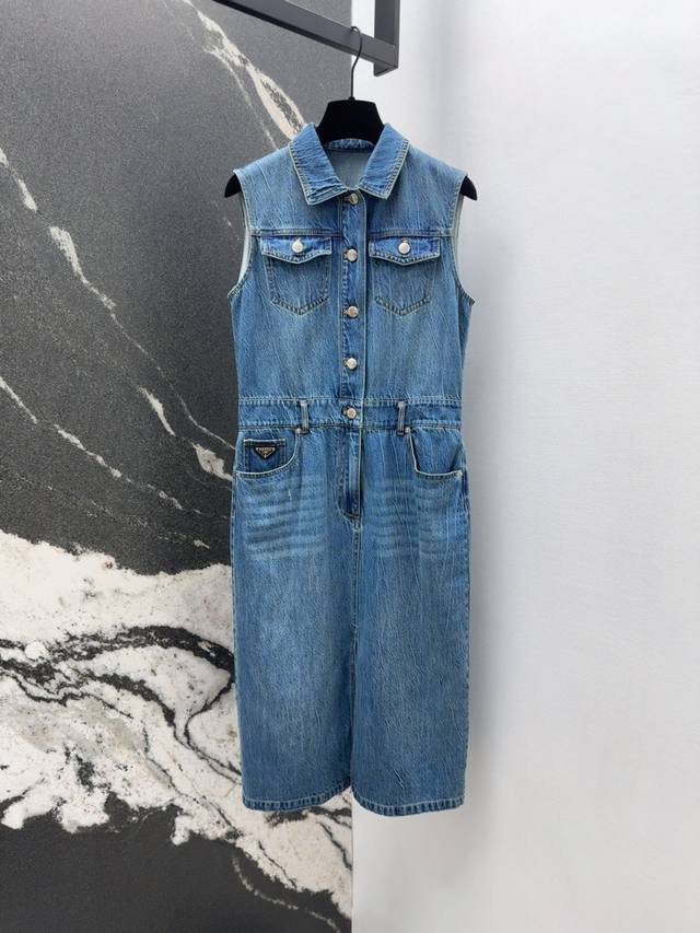 25Ss New Arrival In Spring And Summer, Classic Sleeveless Denim Dress With Tr