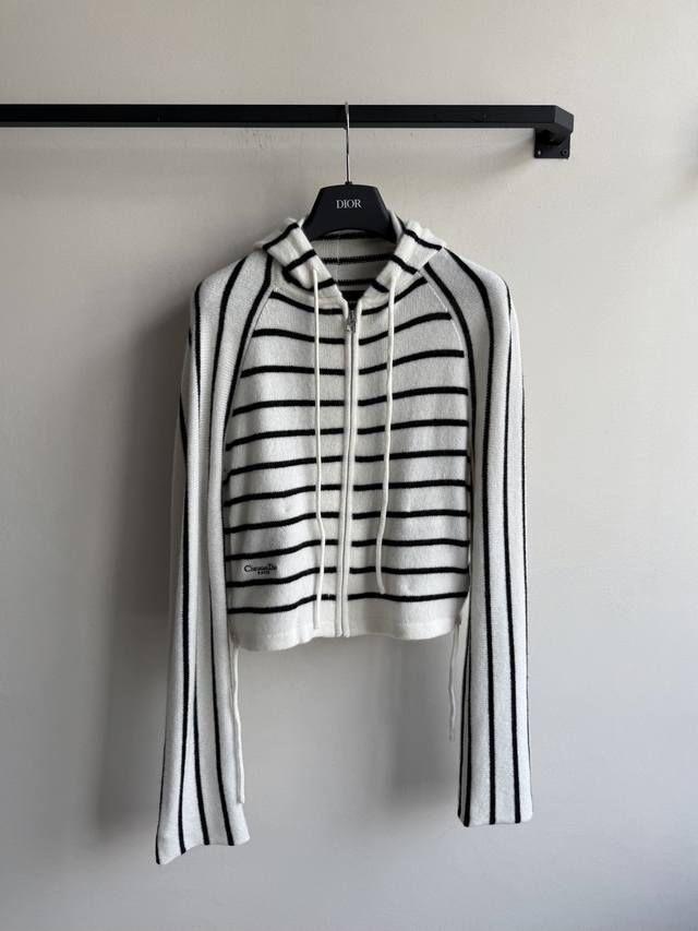 dio*2025 New Hooded Striped Wool Short Jacket Original Development High Editi