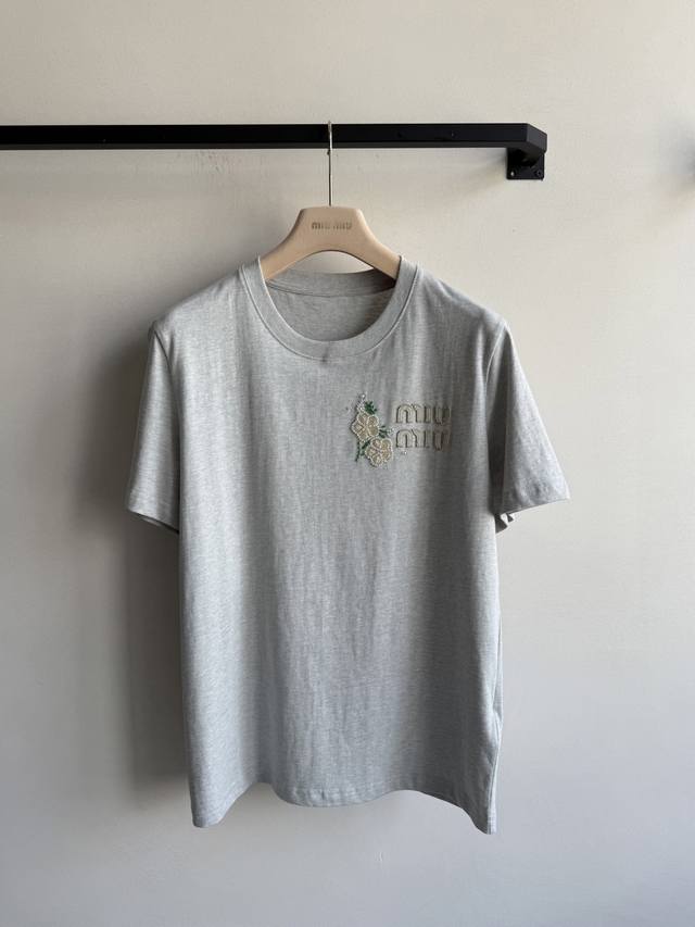 miumi* New Beaded Short-Sleeved T-Shirt In 2 Colors.