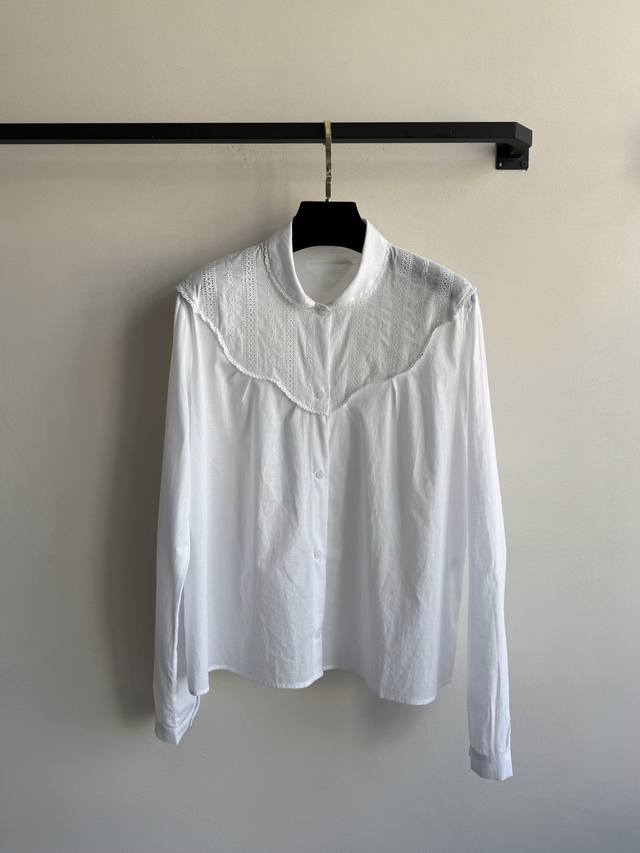 prad*25Ss Spring And Summer New Hollow Embroidery Lace Shirt Original Develop