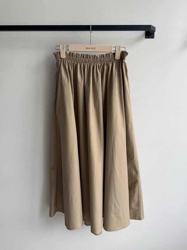 miumi*2025 New Elastic High Waist Umbrella Skirt Customized Yb Imported Twill