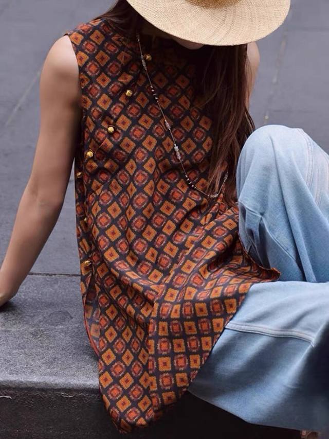New Chinese Style Buttoned Sleeveless Top Fabric: Silk Double Zou Color: Size: S