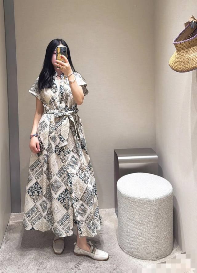 Dior Same Style Pure Cotton Printed Dress Tropical Island Holiday Style Long Dre