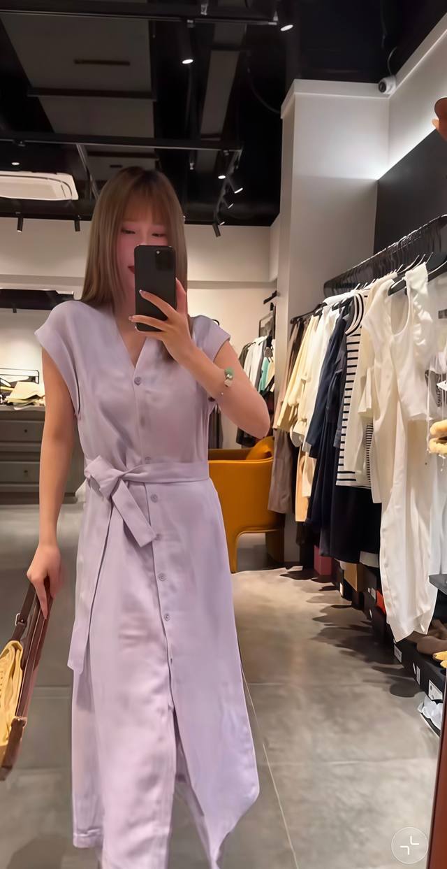 Summer New Hot Style High-End Relaxed Elegant French V-Neck Purple 100% Pure Lin