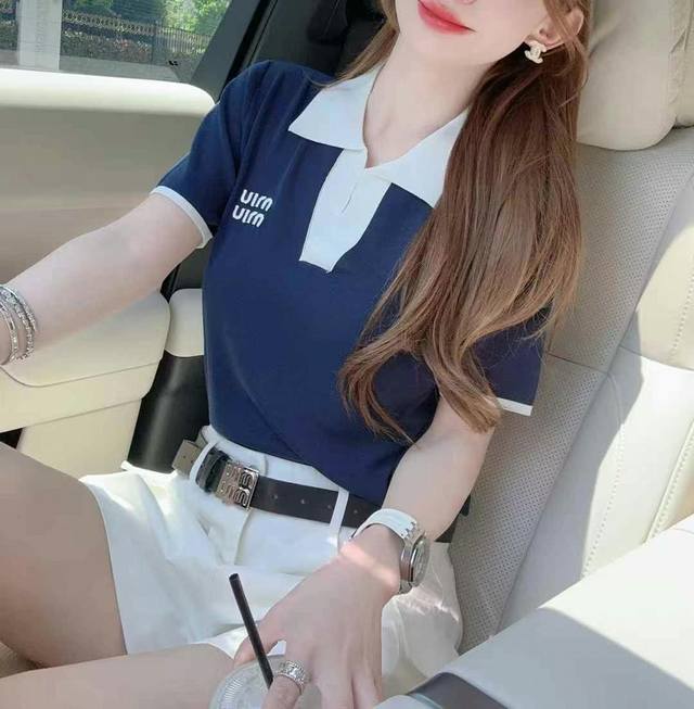 Korean Retro Polo Collar Design Short-Sleeved T-Shirt New Contrast Color Slim Fi