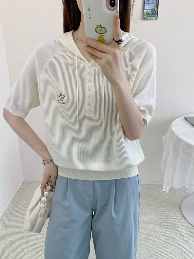 Summer Hoodie Tencel Short Sleeve Available Temperament Top Bust 53 Length 54