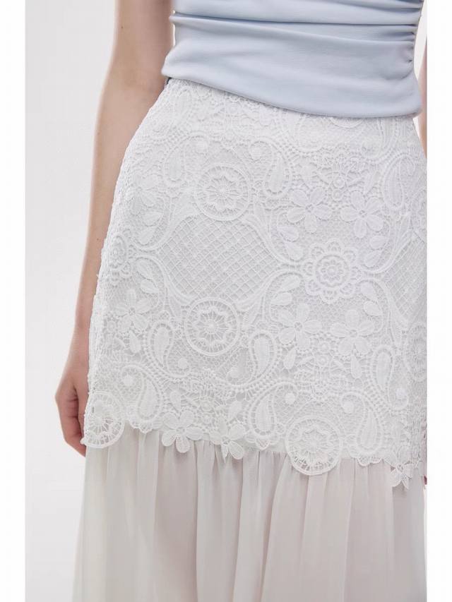 Niche Heavy Water-Soluble Lace Hook Skirt French Holiday Style Black And White S