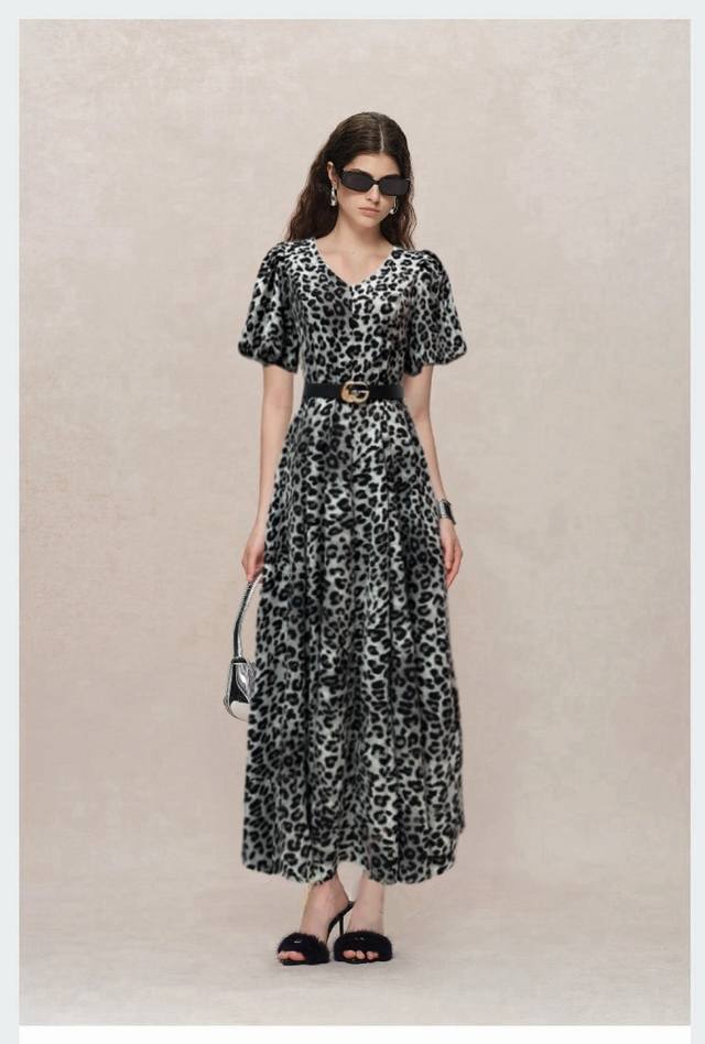 ss V-Neck Leopard Print Dress With Belt Included Size M Shoulder Width 36 Sle