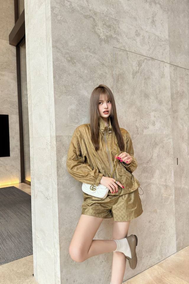 Sun Protection Suit G Home Gg Dark Pattern Jacquard Stand Collar Jacket + High W