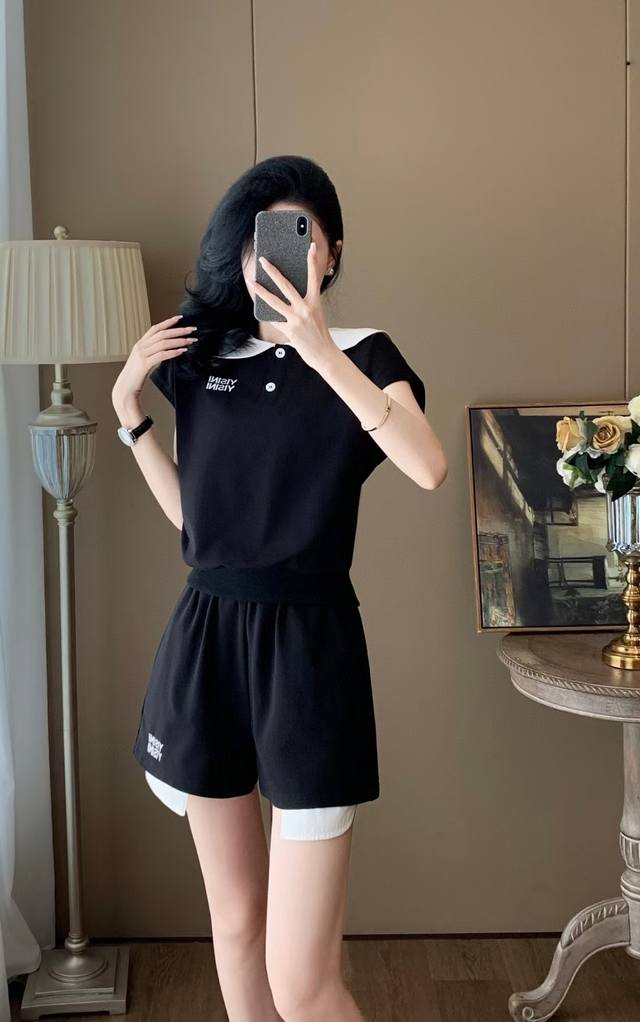 Summer Contrast Color Embroidery Tops And Shorts Suits Fabric: Cotton Polyester.