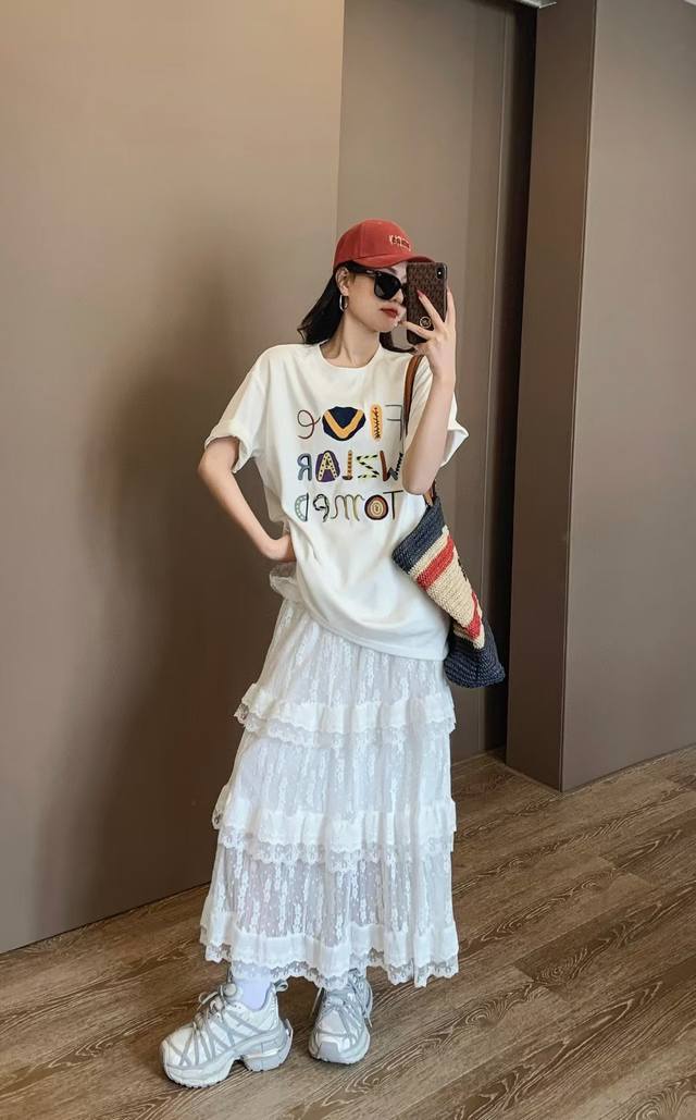 Summer Embroidered T-Shirt Lace Patchwork Silk Cotton Skirt Suit Fabric Cotton P