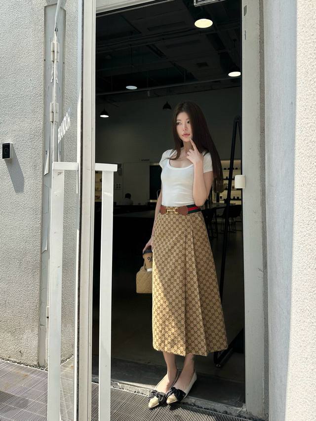 gucc* New Style Skirt Double G Jacquard Fabric Decoration Colored Ribbon And