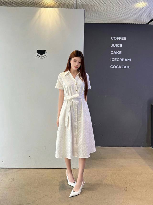 Dress L's White Jacquard Old Flower V-Neck Short-Sleeved Shirt Long Skirt Long S