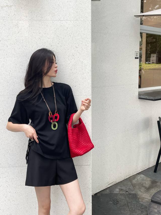Tencel Cotton Round Neck Hollow Hook Design Loose Versatile Short Sleeve Large V
