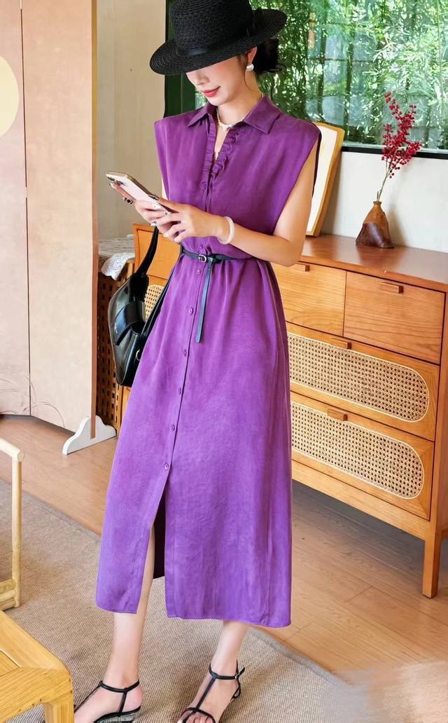 Very Beautiful Purple Simple Unique Beautiful Beautiful Waist Linen Dress With B
