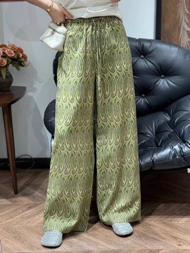 Hot Sale Spot Ramie Cashew Flower Print Wide Leg Pants Spot Sl