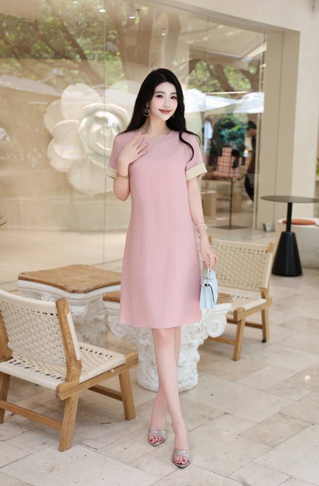 Blue Pink S~Xxl 5 Sizes~ New Arrival Loose Type Heavy Round Neck Contrast Color