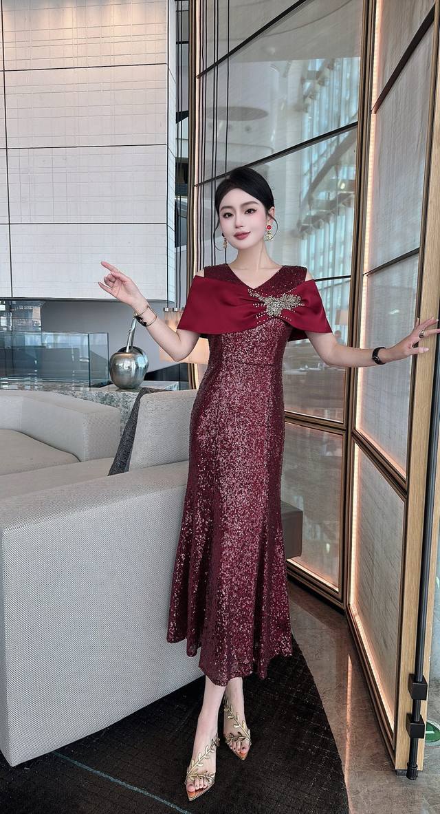 New Recommended Hot Style Sequin Fishtail Dress High-End Sequin Luxury Fashionab