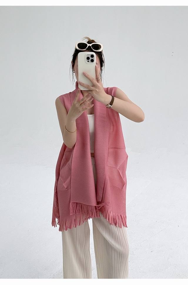 Summer Design New Large Lapel Pleated Tassel Vest Shawl Fashionable Slim Tempera
