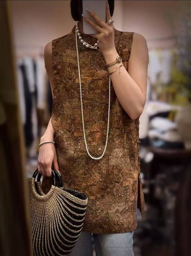 High-End Hot-Selling High-End Buttoned Chinese Stand-Up Collar Jacquard Vest Ski