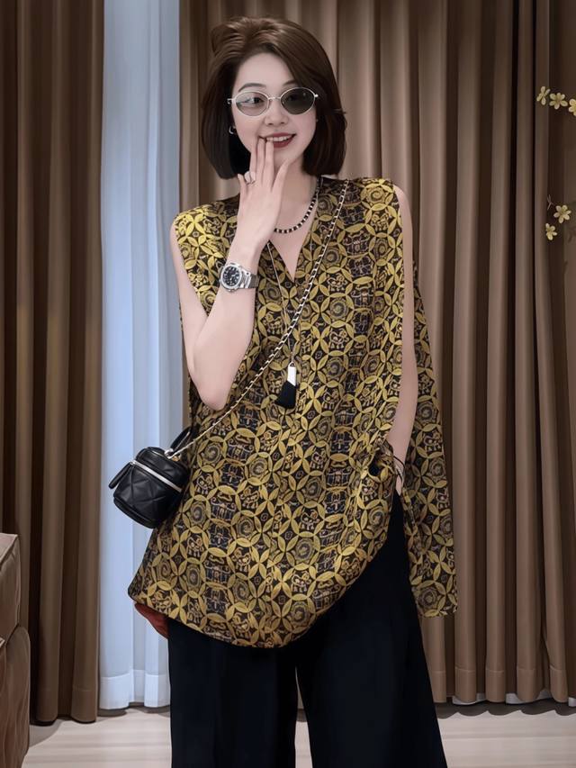 Super Hot Item High-Grade Retro Lazy Style Xiangyun Yarn Sleeveless Blouse Uniqu