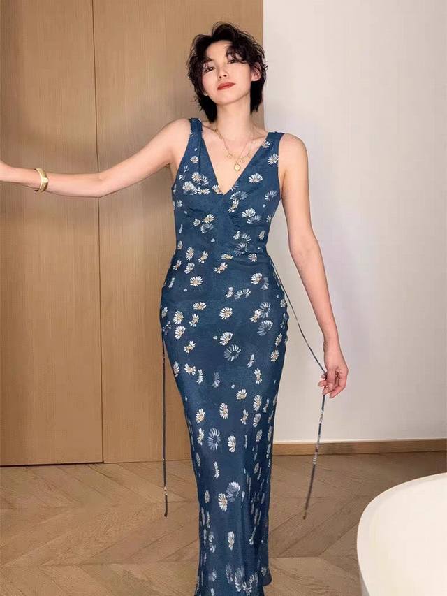Series Hot New Arrival Daisy Denim Silk Bias Cut Dress 100% Mulberry Silk S-Xl