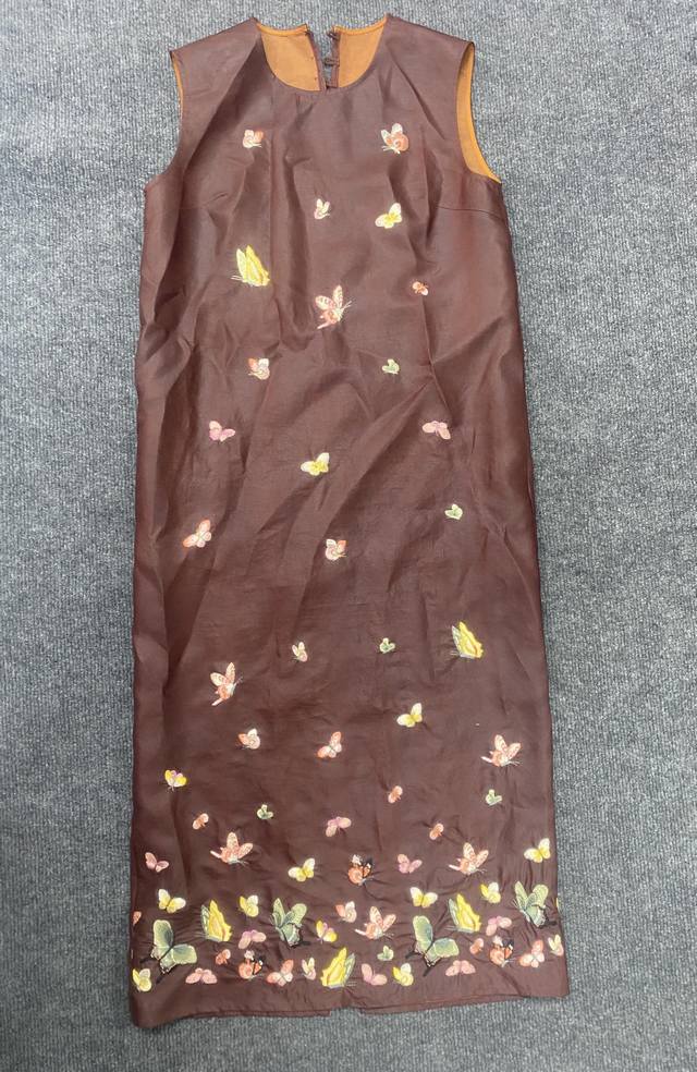 New 100% Silk Red Cloud Yarn Heavy Embroidery Dress Mlxl