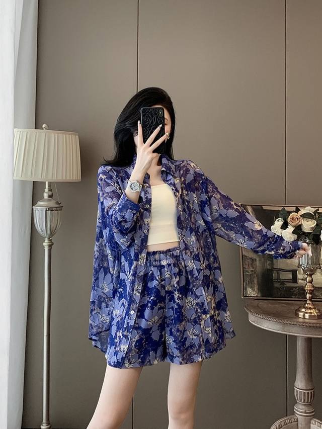 Summer European And American Printed Sunscreen Two-Piece Set Fashion Women's Clo